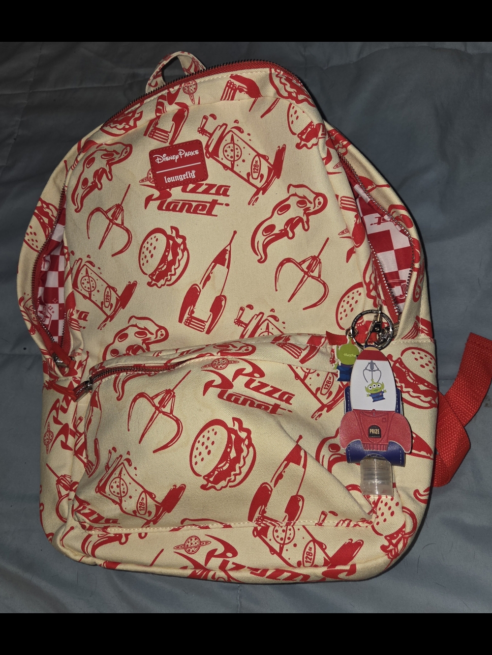 Disney Loungefly Pizza Planet Canvas Backpack w/Pizza Planet Antibac Case NWOT - Picture 4 of 12